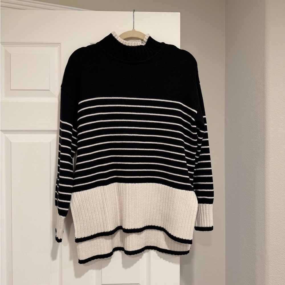 Blu Pepper Black and White Striped Turtleneck Sweater